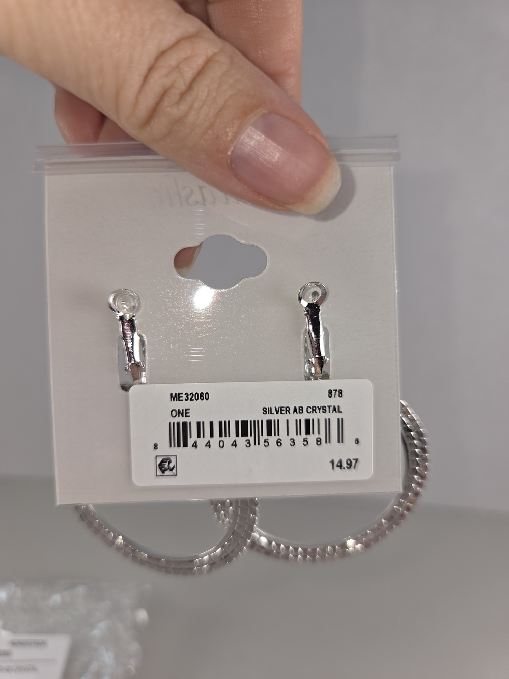NWT Nordstrom Natashs Silver Iridescent Crystal Hoop Earrings - Picture 3 of 7